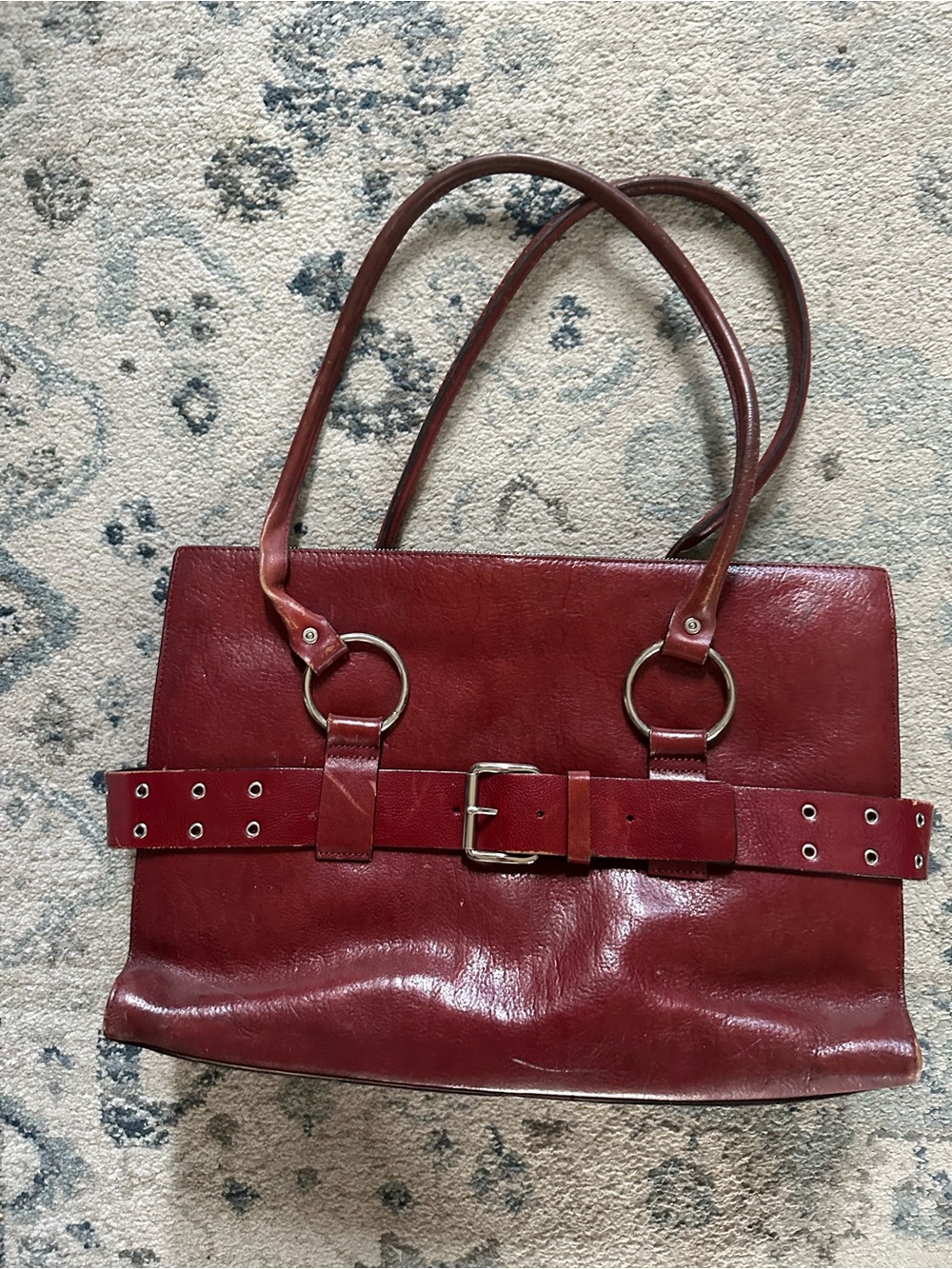 Wilsons Leather Red Belt-Accent Leather Tote Bag